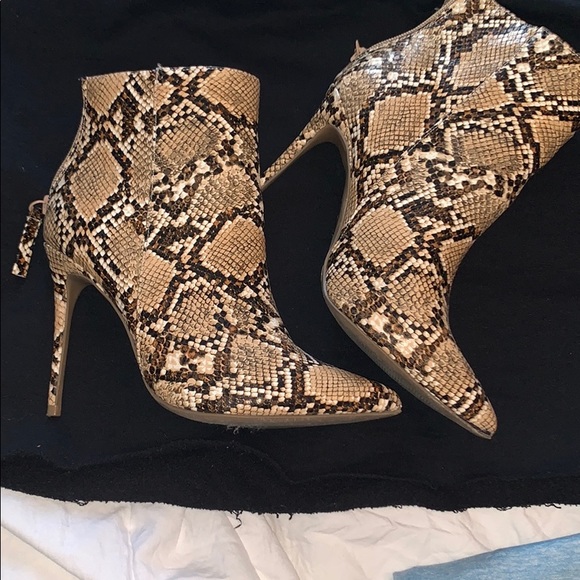 Fashion Nova Shoes - Snakeskin booties with thin heel size 6.5